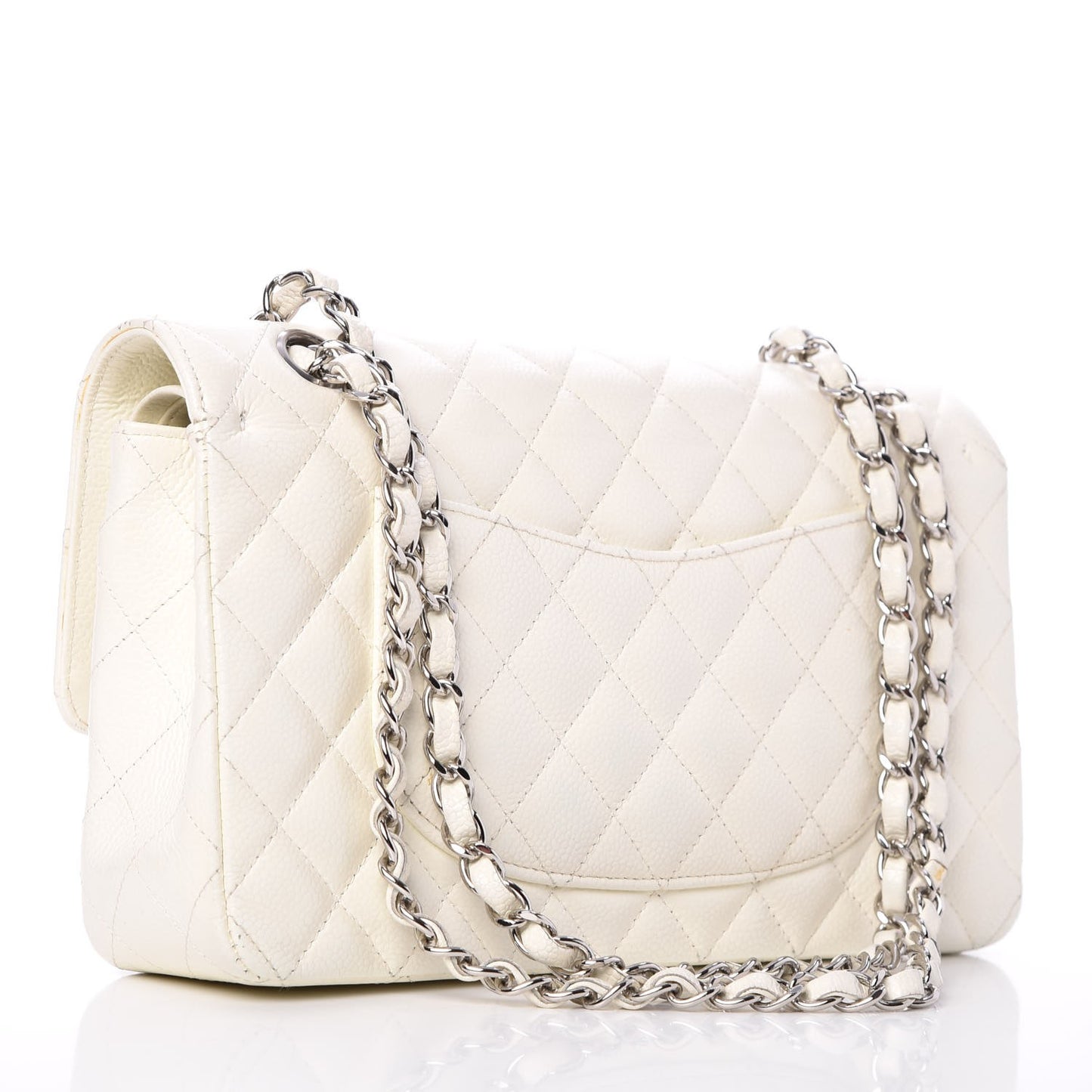 Caviar Quilted Medium Double Flap White