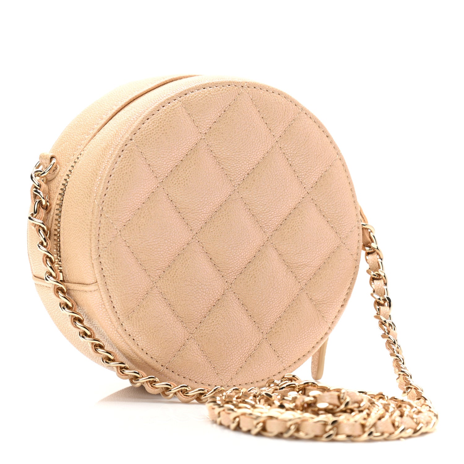 Chanel Iridescent Caviar Quilted Round Clutch With Chain Beige 3 of 11