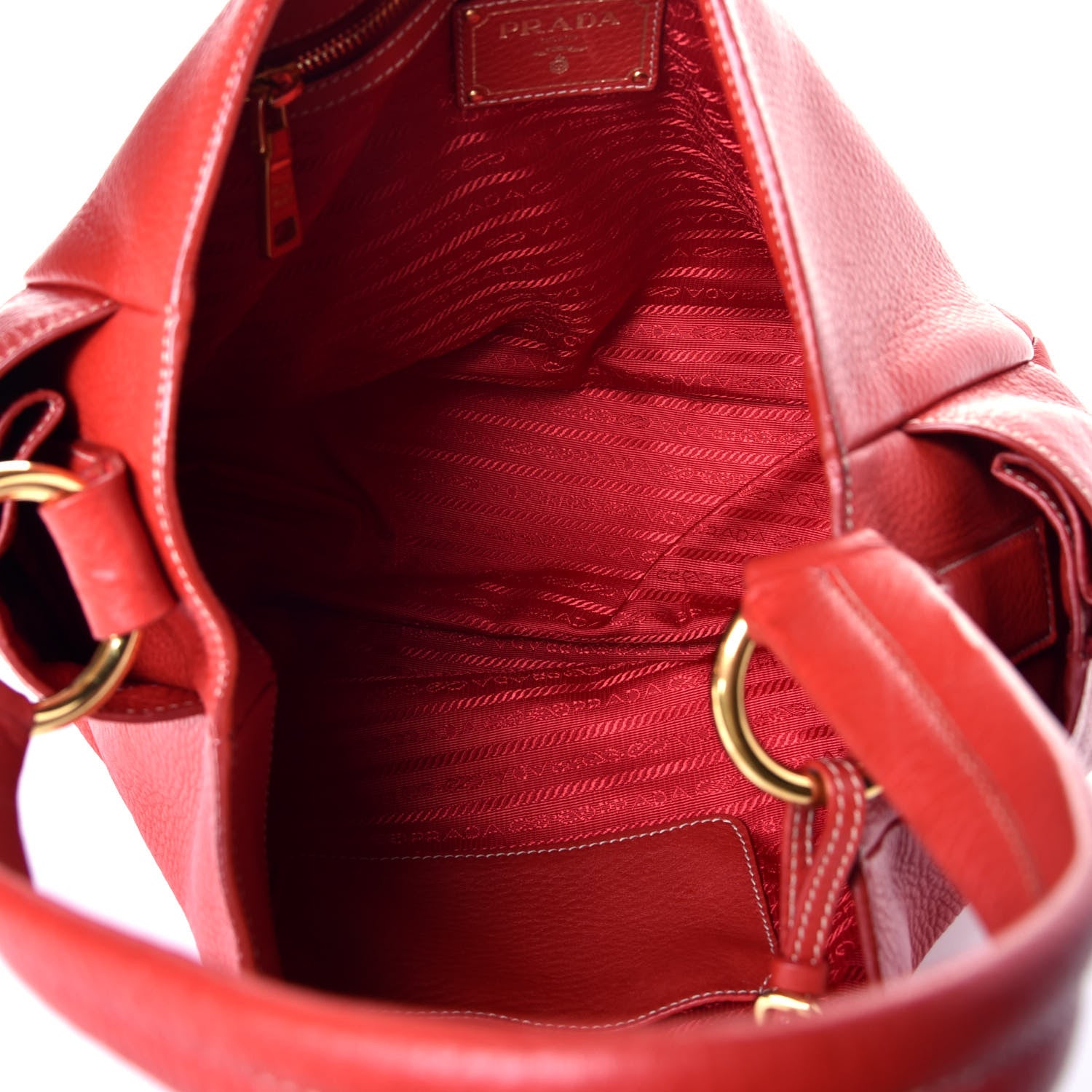 Prada Vitello Daino Side Zip Pocket Hobo Fuoco 5 of 9