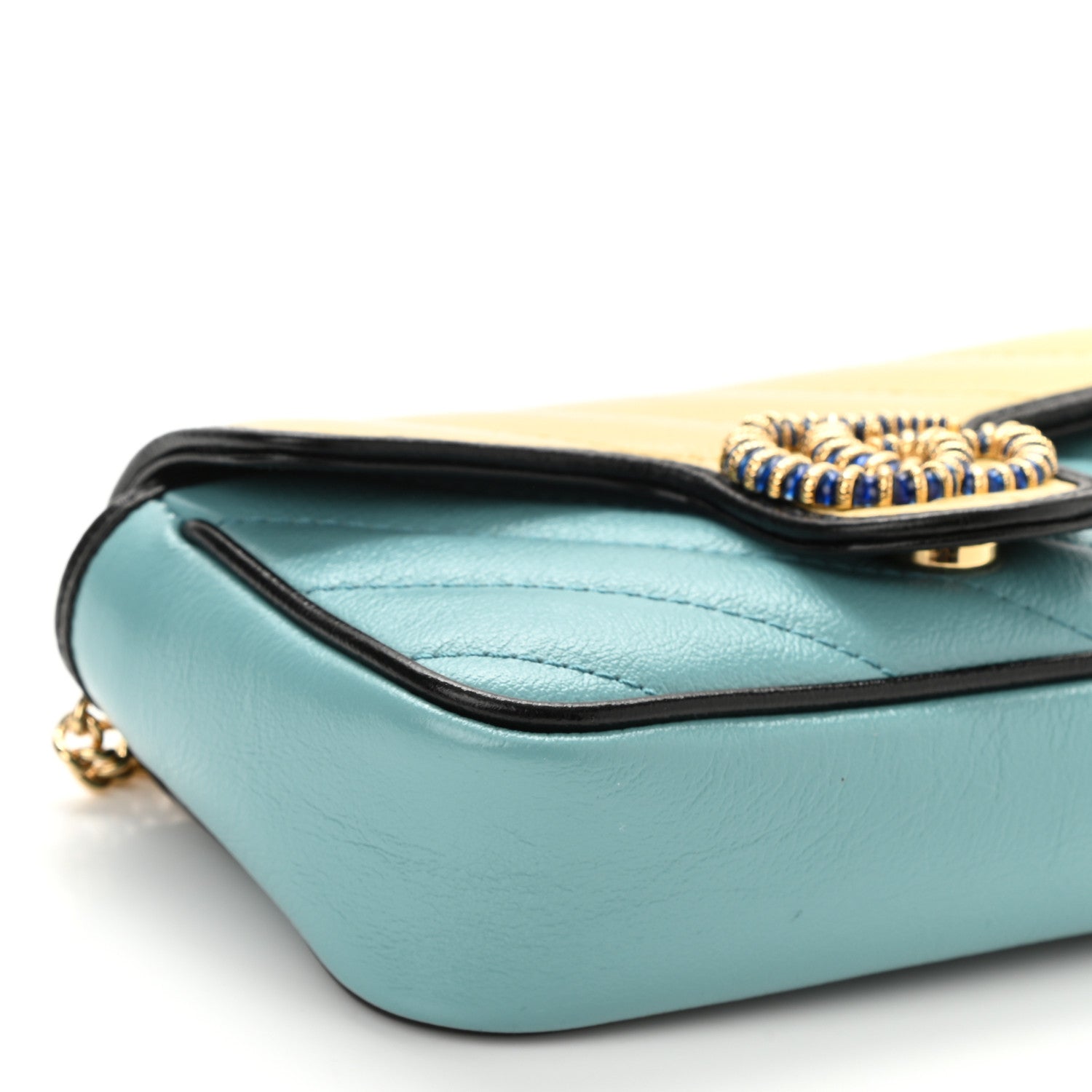 Gucci Azalea Calfskin Enamel Matelasse Diagonal Super Mini Torchon GG Marmont Shoulder Bag Butter Dusty Azure Black Electric Blue 9 of 10