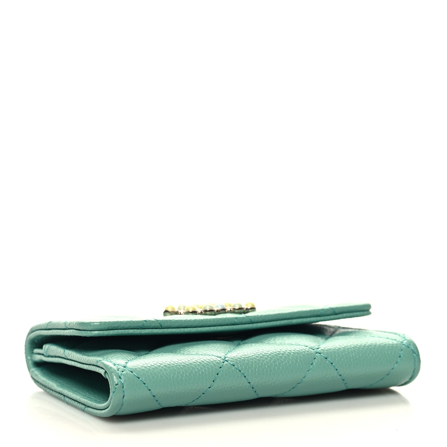 Chanel Caviar Pearl Quilted Coco Candy Flap Card Holder Turquoise 4 of 10