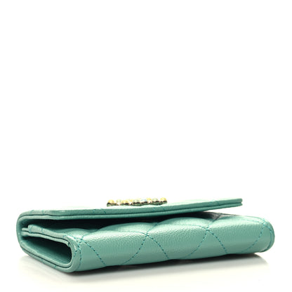 Chanel Caviar Pearl Quilted Coco Candy Flap Card Holder Turquoise 4 of 10