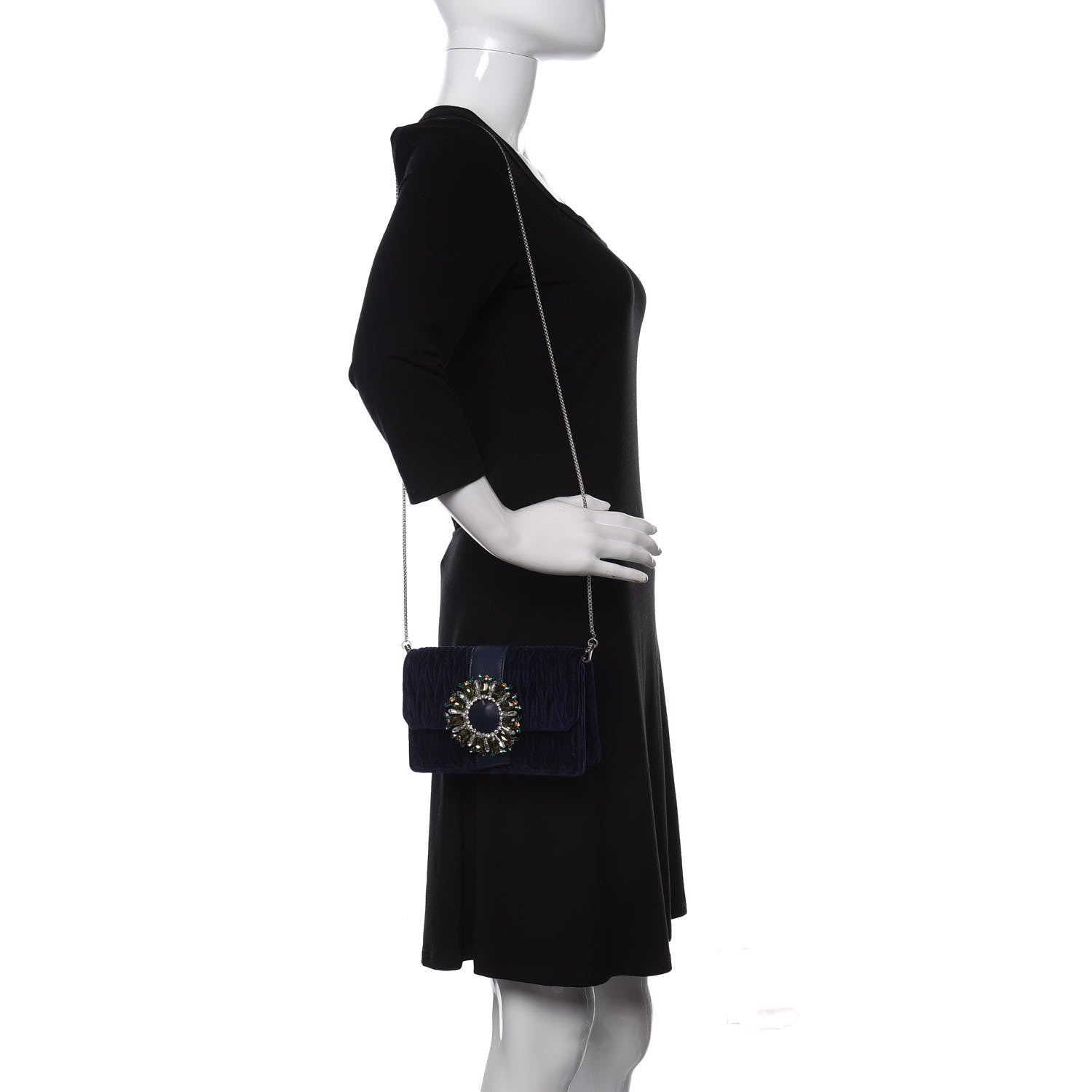 Miu Miu Velluto Matelasse Crystal Embellished Chain Shoulder Bag Inchiostro 2 of 9