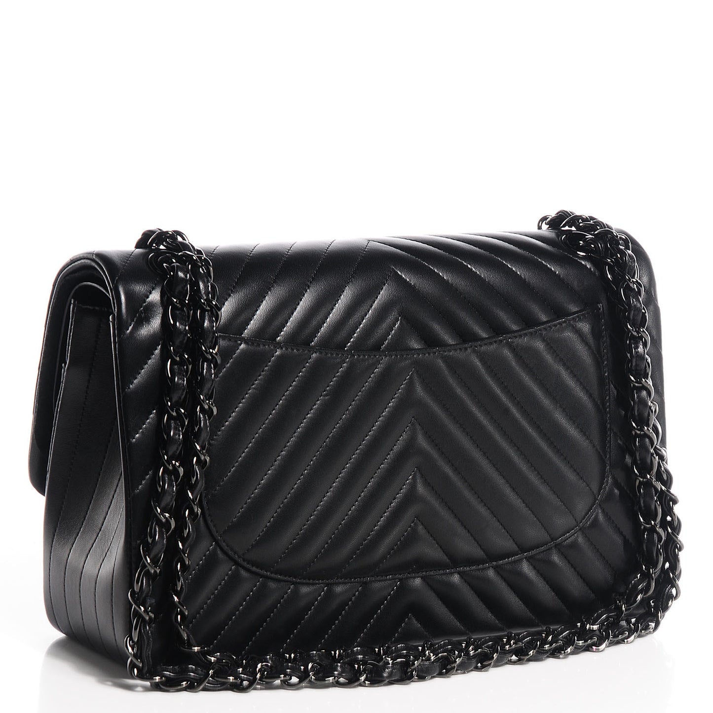 Lambskin Chevron Jumbo Double Flap Black