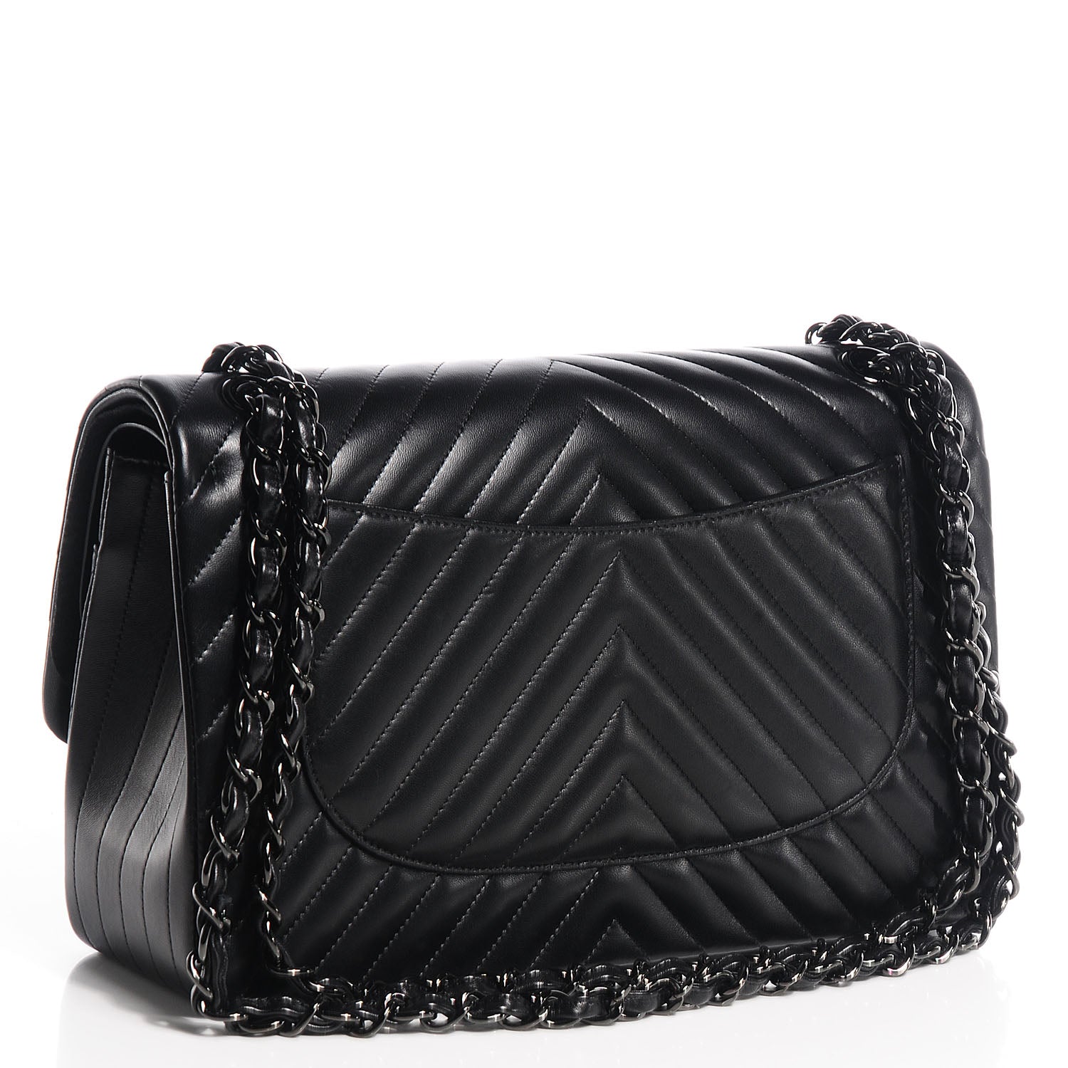 Chanel Lambskin Chevron Jumbo Double Flap Black 3 of 9