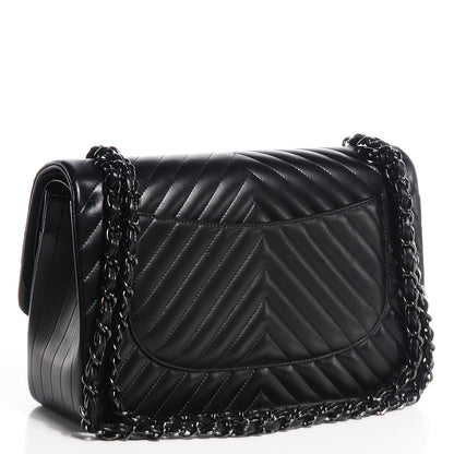 Chanel Lambskin Chevron Jumbo Double Flap Black 3 of 9