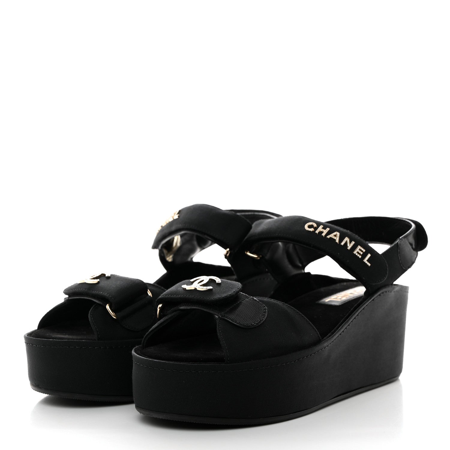 Chanel Grosgrain Crystal Logo Platform Sandals 39 Black 3 of 9