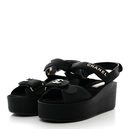 Chanel Grosgrain Crystal Logo Platform Sandals 39 Black 3 of 9