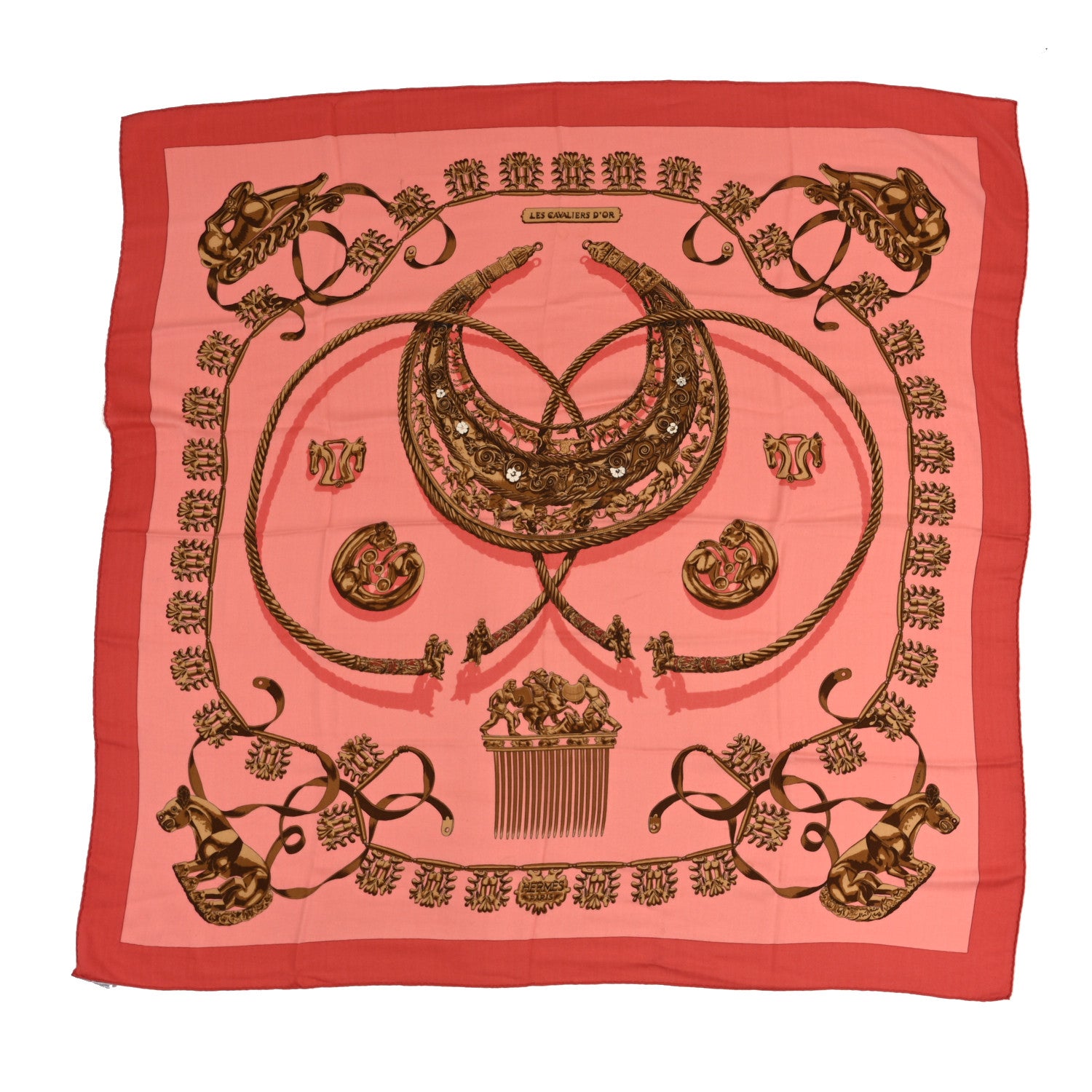 Hermes Silk Cashmere Les Cavaliers D'Or Scarf 140 1 of 5