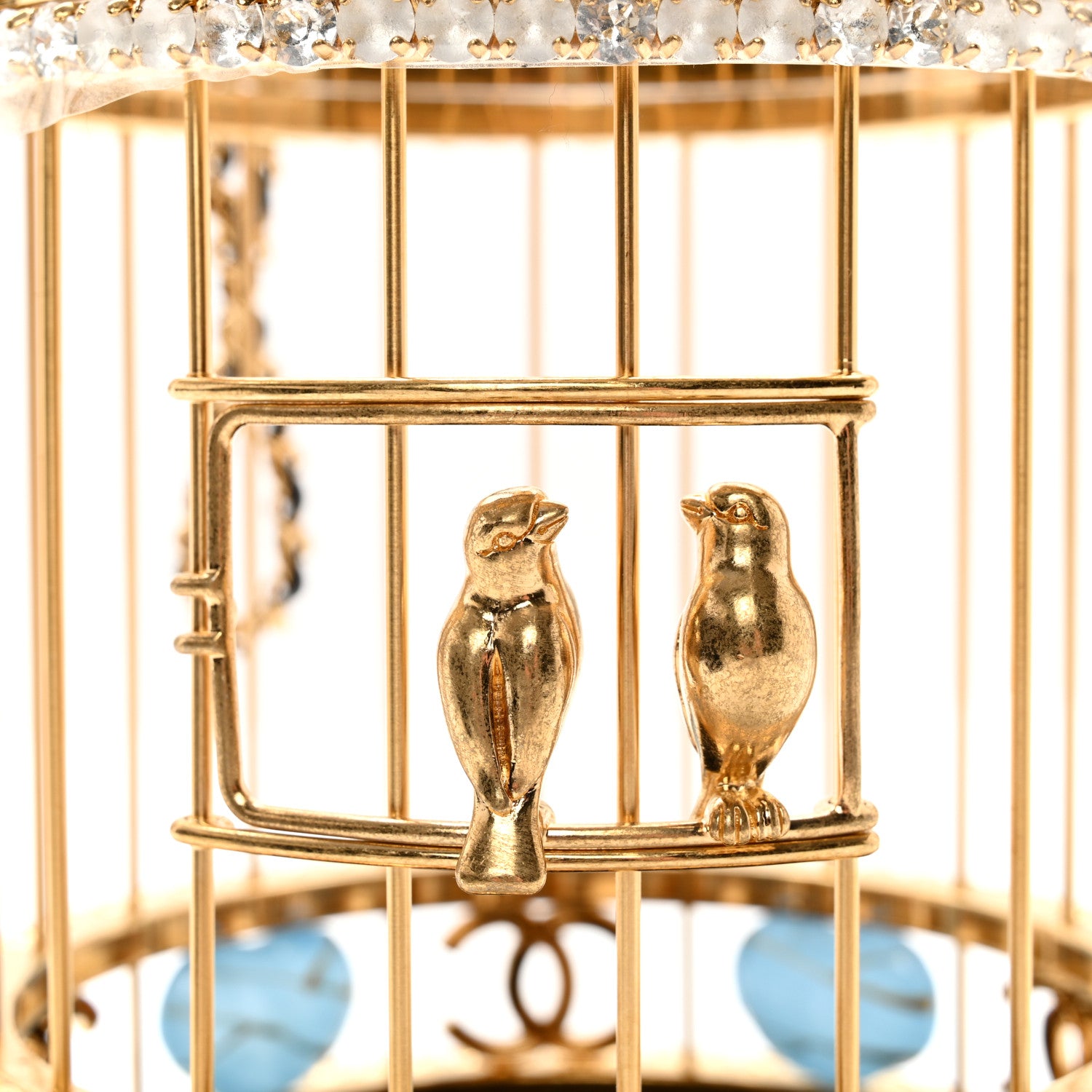 Chanel Metal Crystal Enamel CC Love Bird Cage Minaudiere Clutch Gold Multicolor 9 of 13