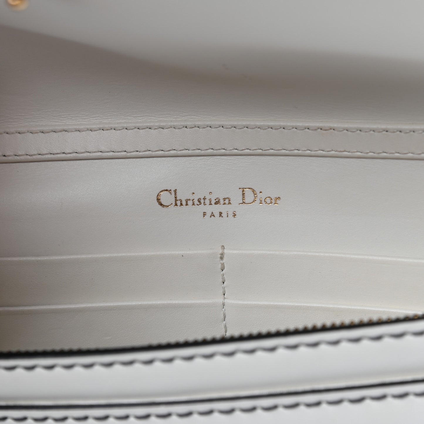 Calfskin J'Adior Wallet on Chain Pouch Off White