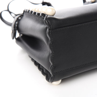 Fendi Vitello Seta Shiny Nappa Pearl Scallopped Studded Mini Peekaboo Iconic Satchel Black 7 of 9