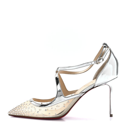 Christian Louboutin Dentelle Jacquard Strass Twistissima 85 Pumps 39.5 Silver 1 of 7