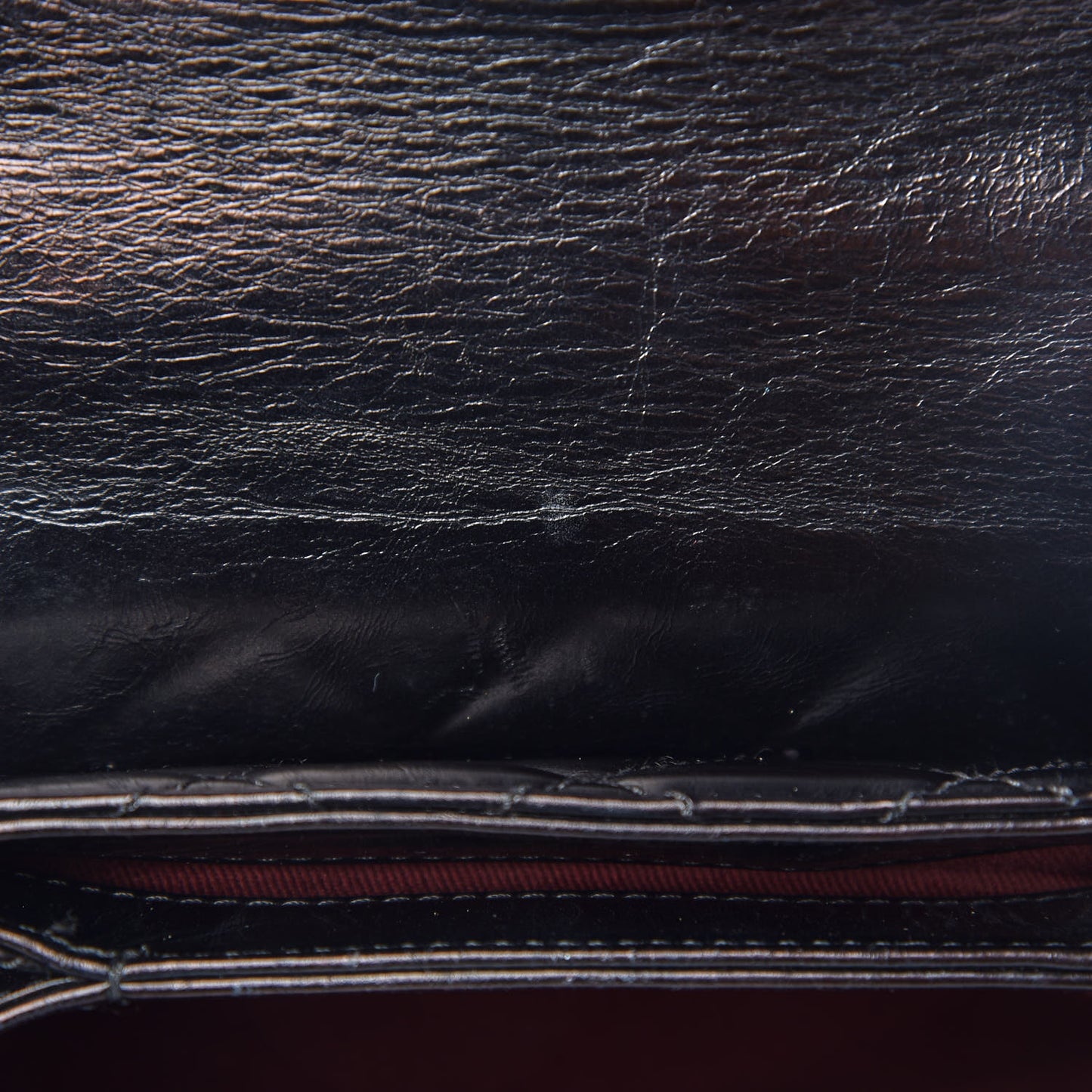 Glazed Calfskin Quilted Accordion Flap Black