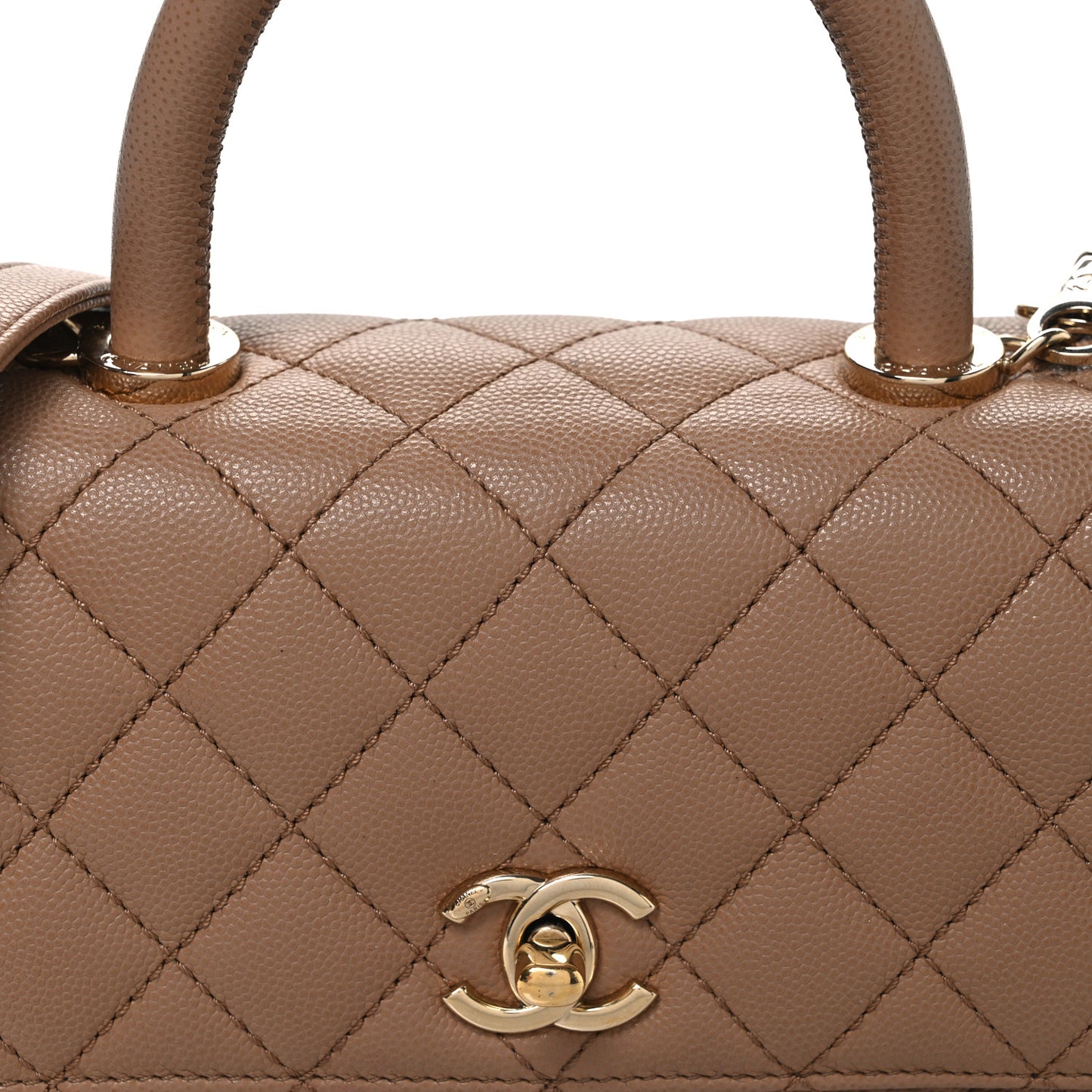Caviar Quilted Mini Coco Handle Flap Beige