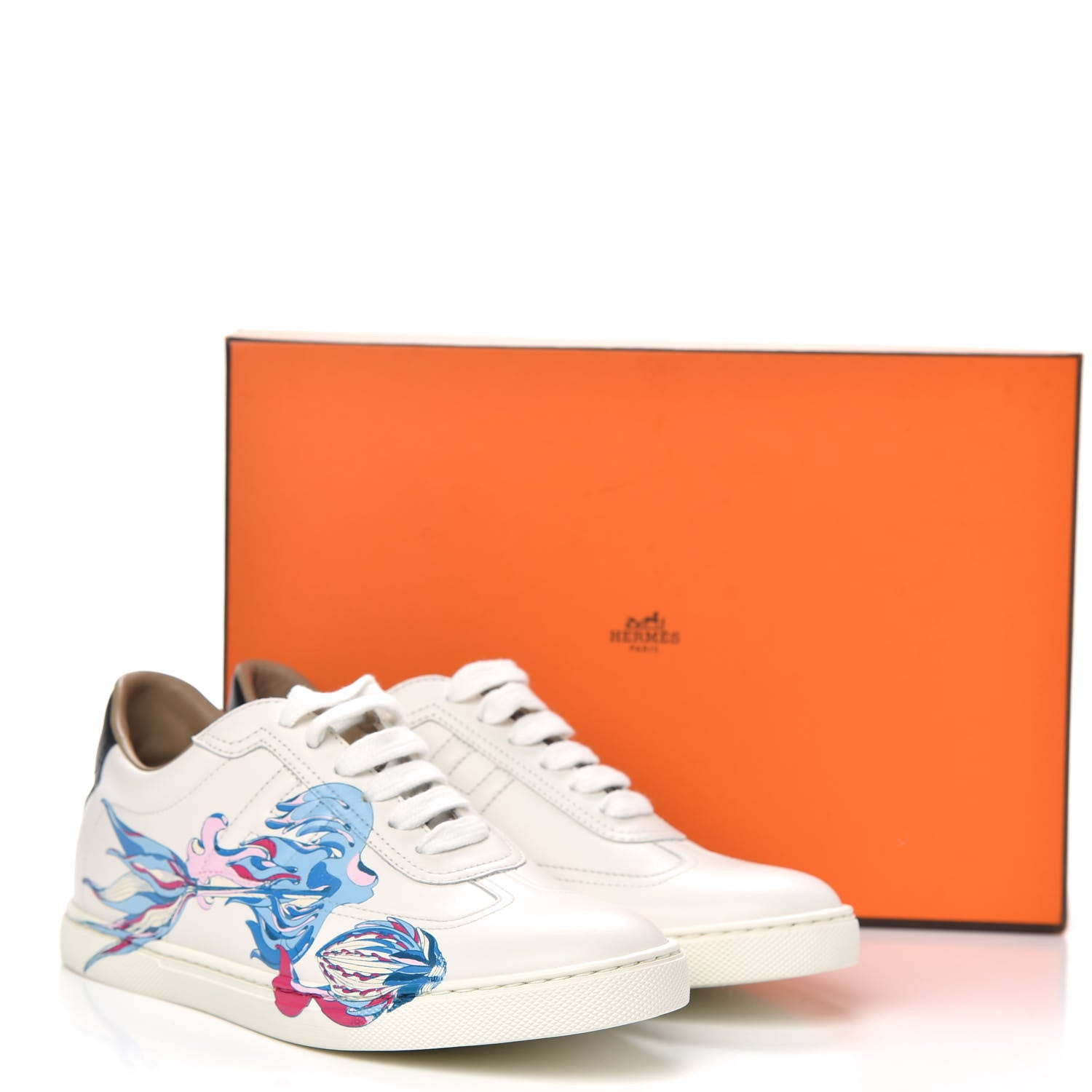 Hermes Calfskin Fantaisie Botanique Womens Quicker Sneakers 37 Multicolor White 10 of 10
