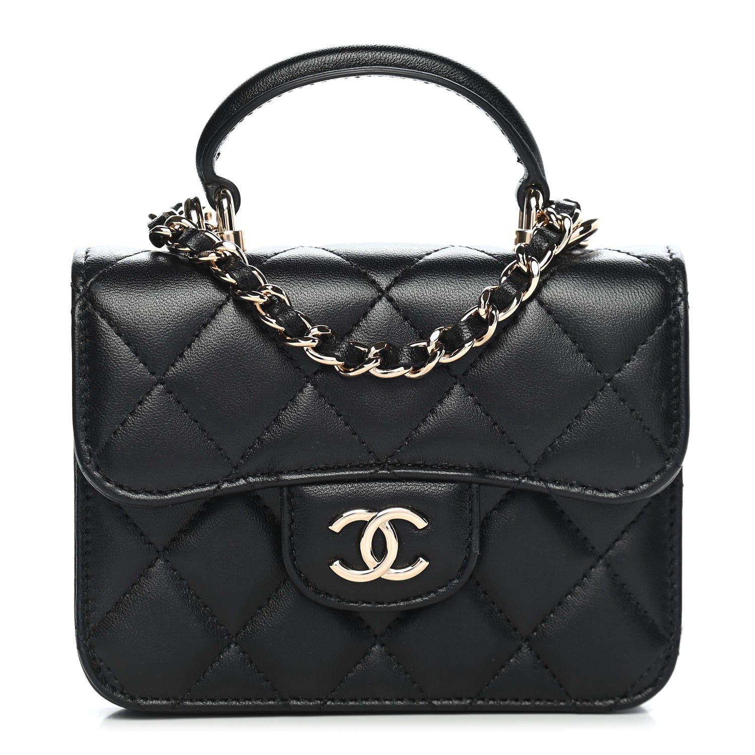 Chanel Lambskin Quilted Top Handle Flap Coin Purse With Chain Black 1 of 10