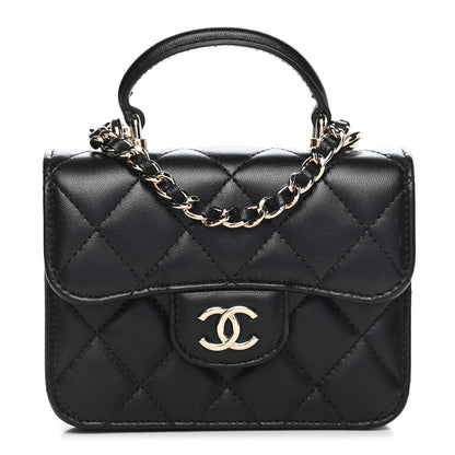 Chanel Lambskin Quilted Top Handle Flap Coin Purse With Chain Black 1 of 10
