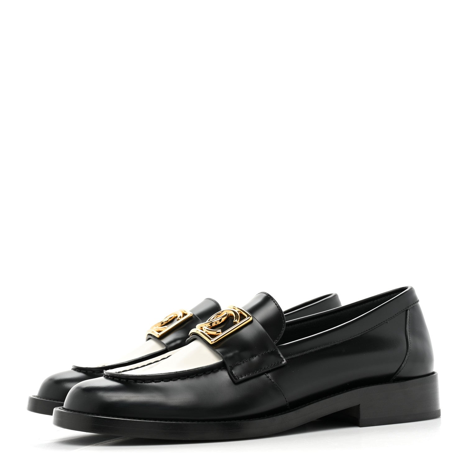 Chanel Shiny Calfskin CC Loafers Black White 38 Black White 3 of 11