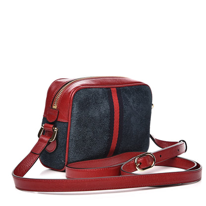 Gucci Suede Calfskin Web Mini Ophidia Shoulder Bag New Blue Romantic Cherry 3 of 11