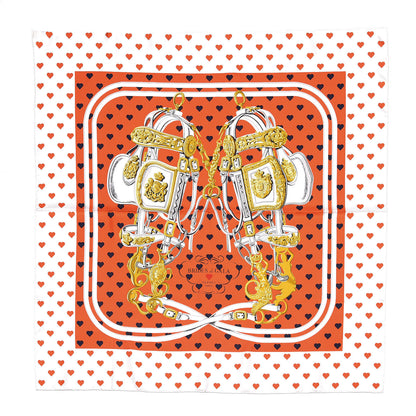 Hermes Silk Brides De Gala Love Scarf 90 Orange Marine White 1 of 4