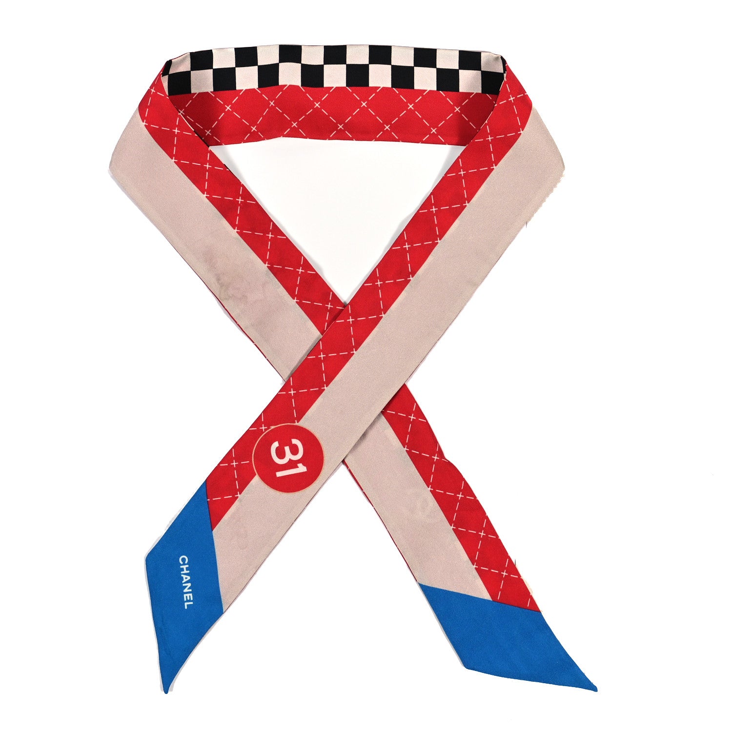 Chanel Silk CC Slim Bandeau Scarf Red Light Beige Blue 1 of 3