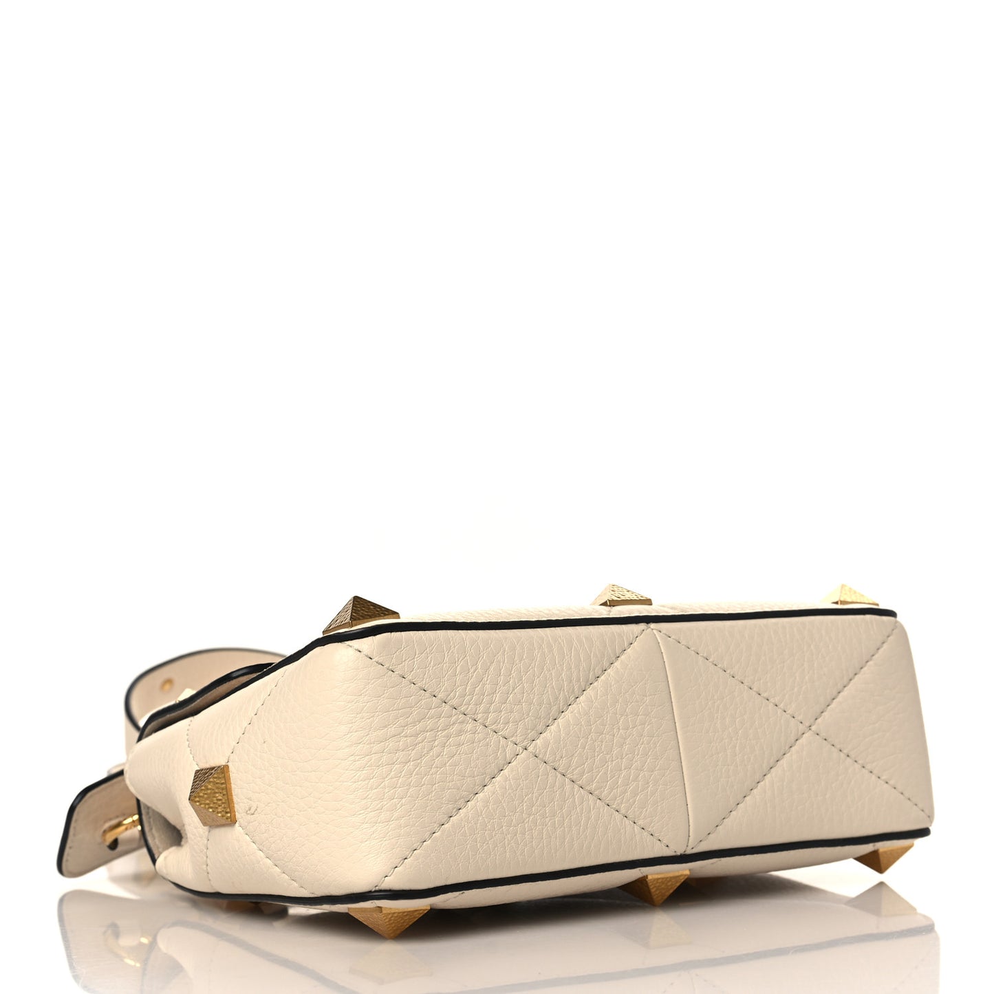 Grained Calfskin Medium Roman Stud Shoulder Bag Light Ivory