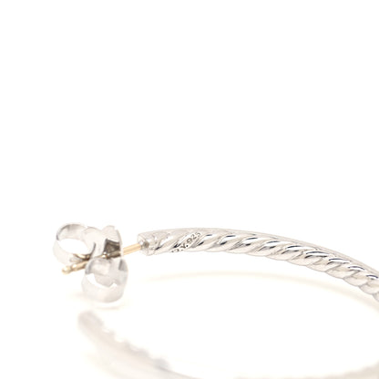 David Yurman Sterling Silver Diamond Medium Hoop Earrings 4 of 5