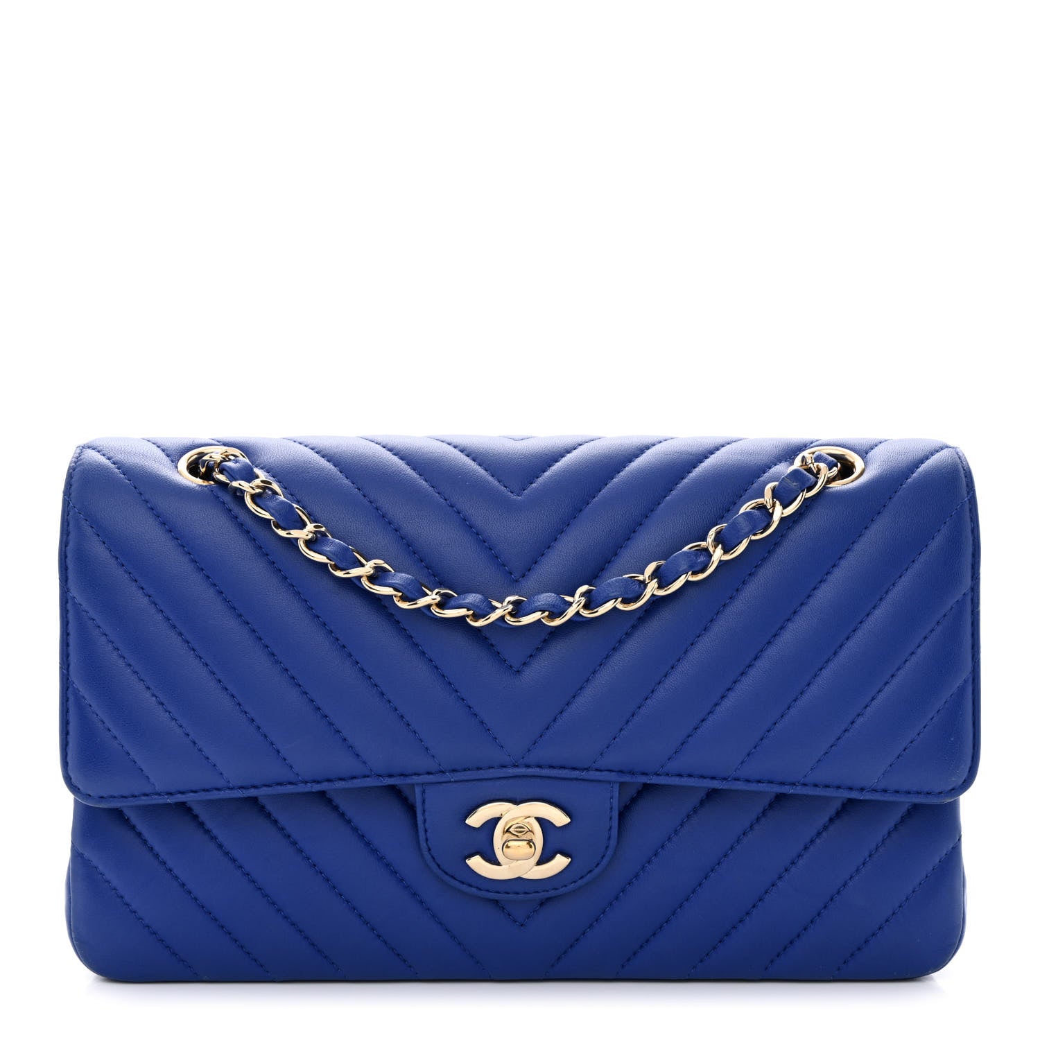 Chanel Lambskin Chevron Quilted Medium Double Flap Blue 1 of 15
