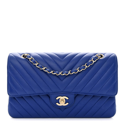 Chanel Lambskin Chevron Quilted Medium Double Flap Blue 1 of 15