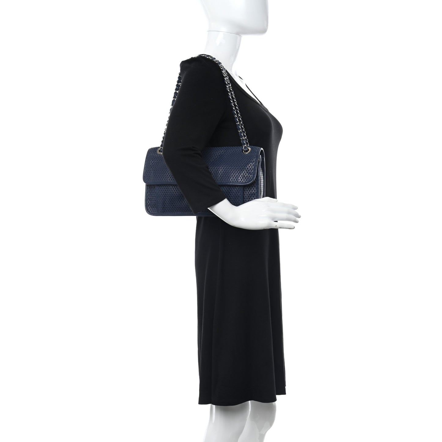 Perforated Calfskin Large Up In The Air Flap Dark Blue