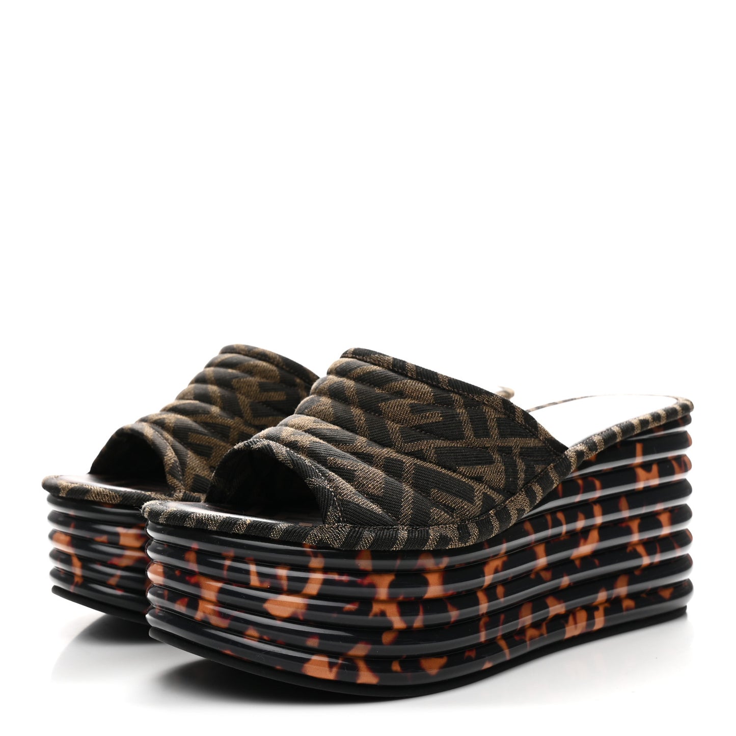Jacquard FF Promenade Platform Slide Sandals 39 Tobacco Moro