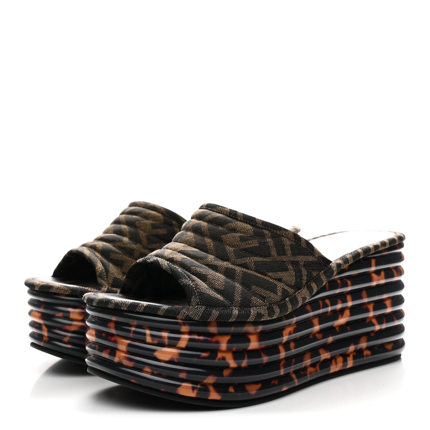 Fendi Jacquard FF Promenade Platform Slide Sandals 39 Tobacco Moro 4 of 8