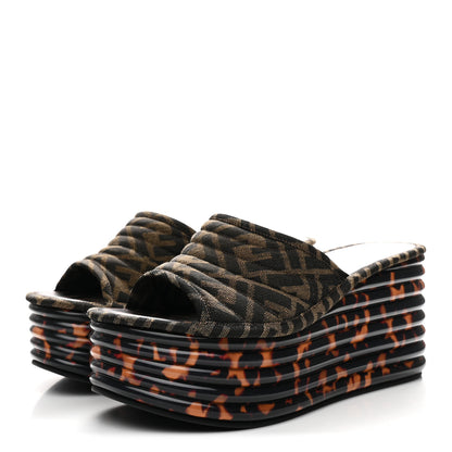 Fendi Jacquard FF Promenade Platform Slide Sandals 39 Tobacco Moro 4 of 8