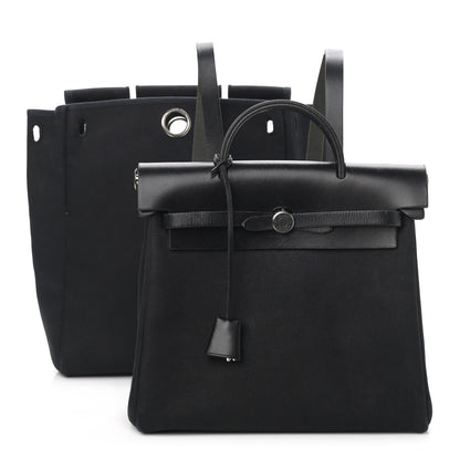 Hermes Toile Vache Calfskin Herbag 30 PM Backpack Black 2 of 16