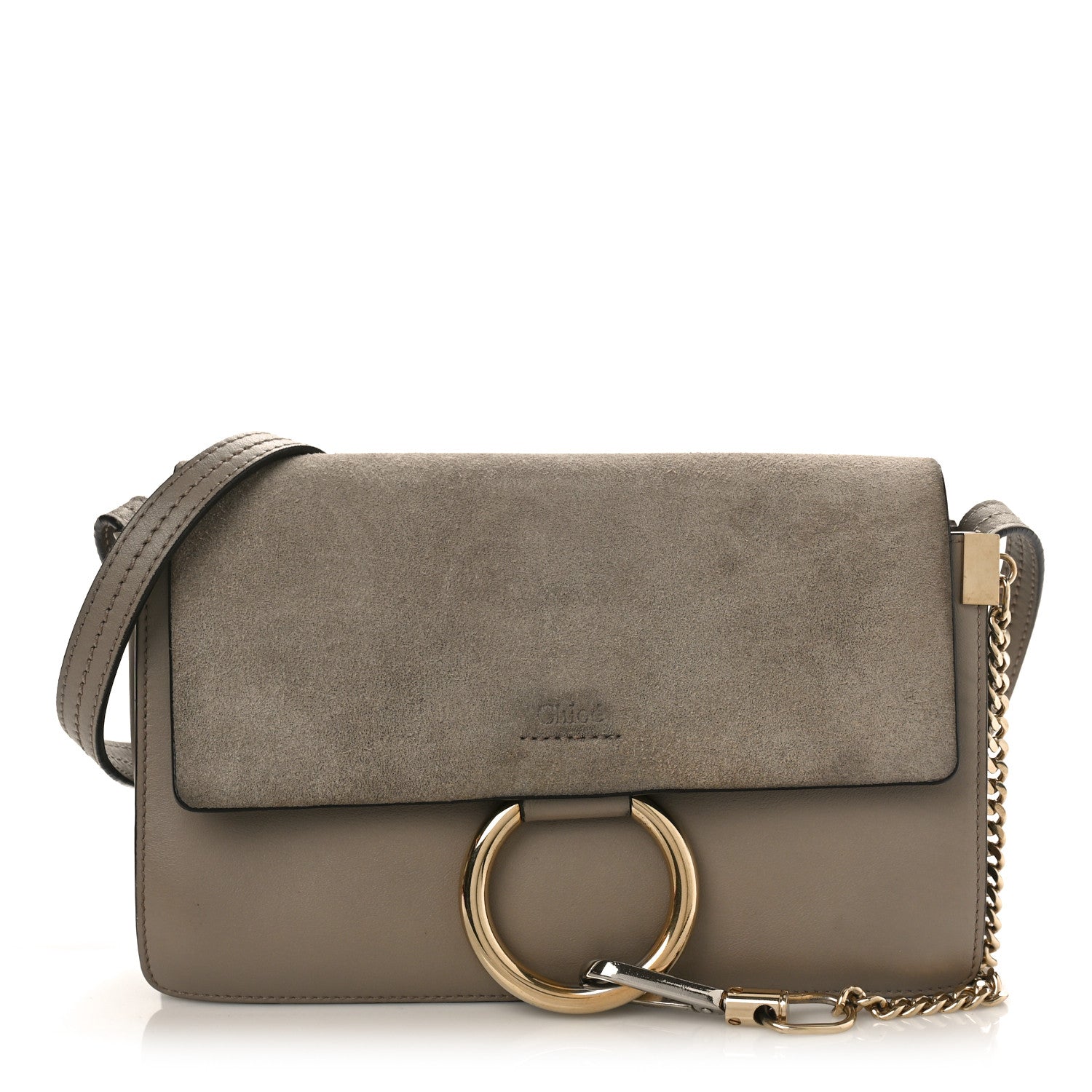 Chloe Suede Calfskin Small Faye Shoulder Bag Motty Grey 1 of 10