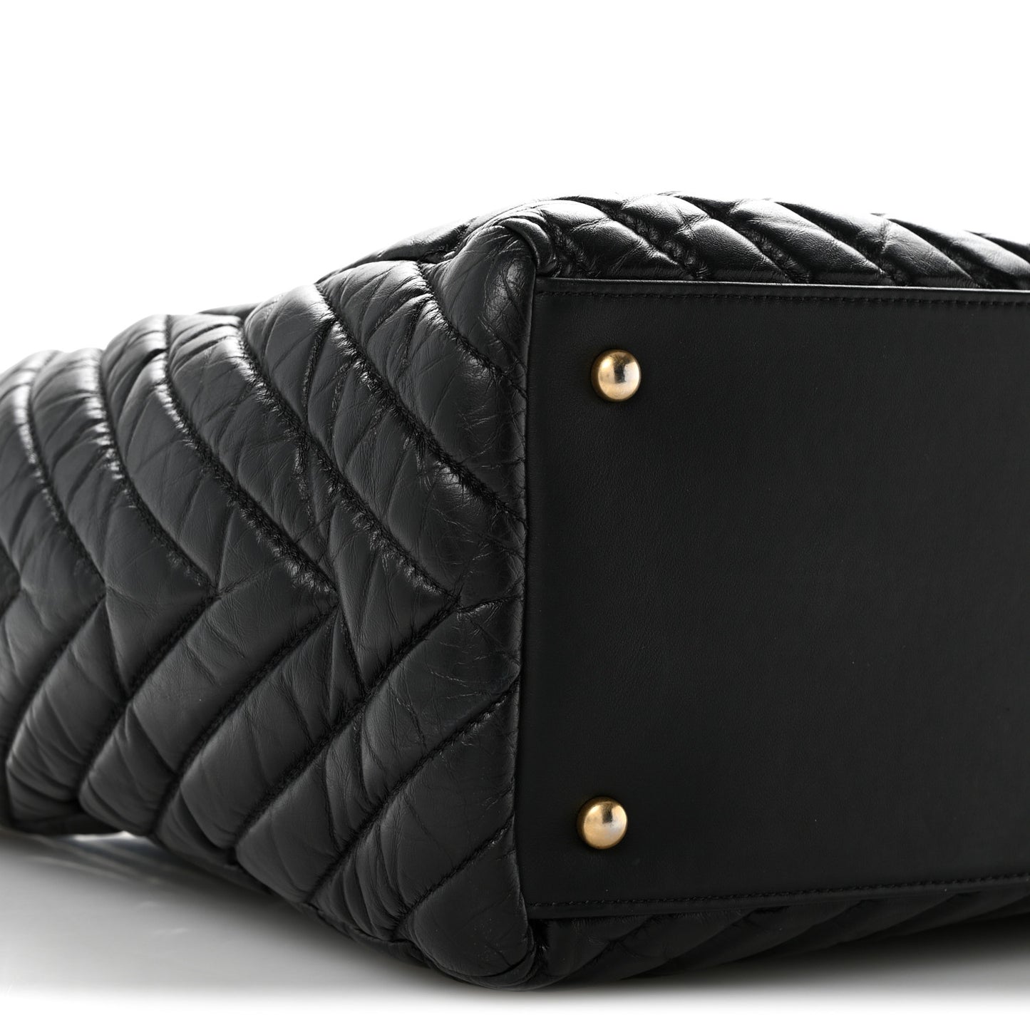 Aged Calfskin Chevron Large Coco Handle Shopping Tote Black