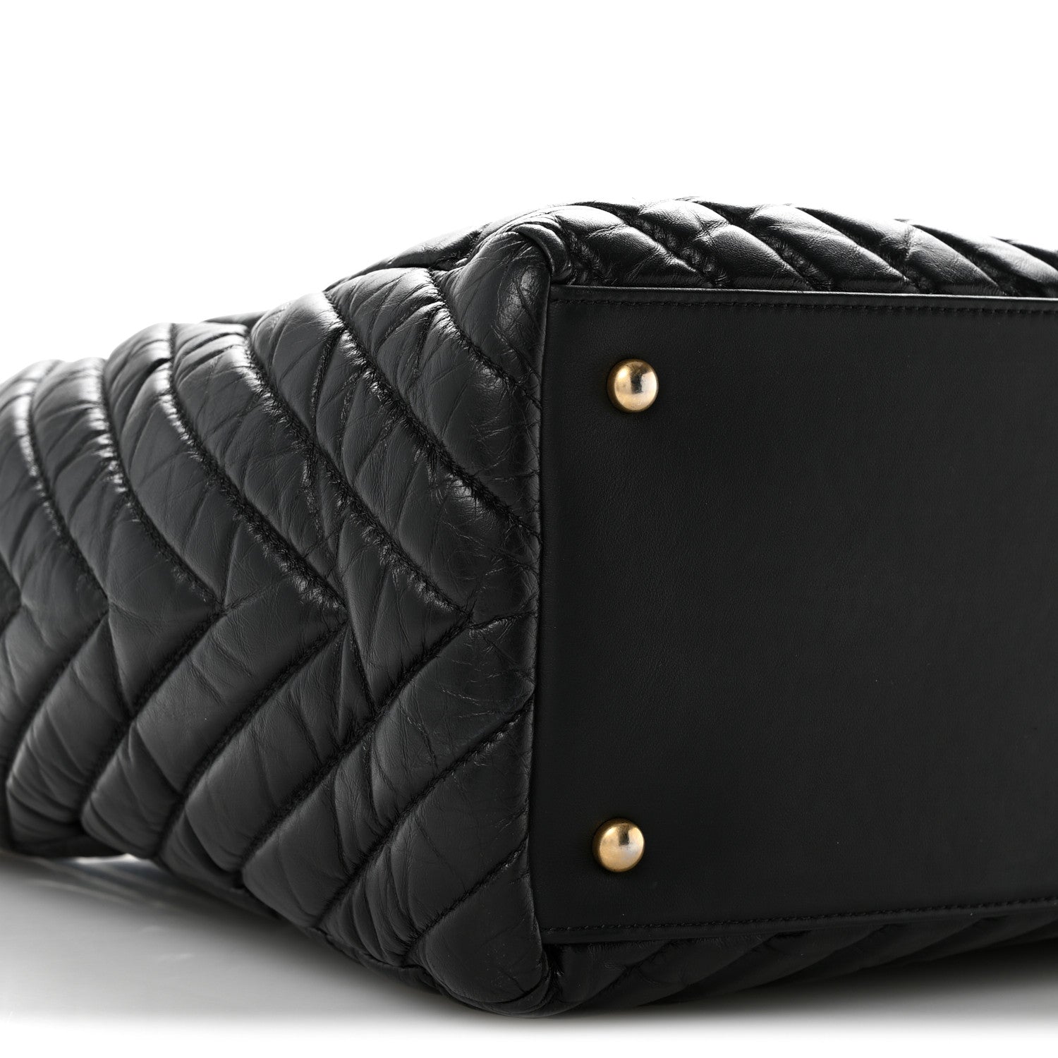 Chanel Aged Calfskin Chevron Large Coco Handle Shopping Tote Black 9 of 14