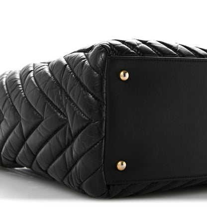Chanel Aged Calfskin Chevron Large Coco Handle Shopping Tote Black 9 of 14