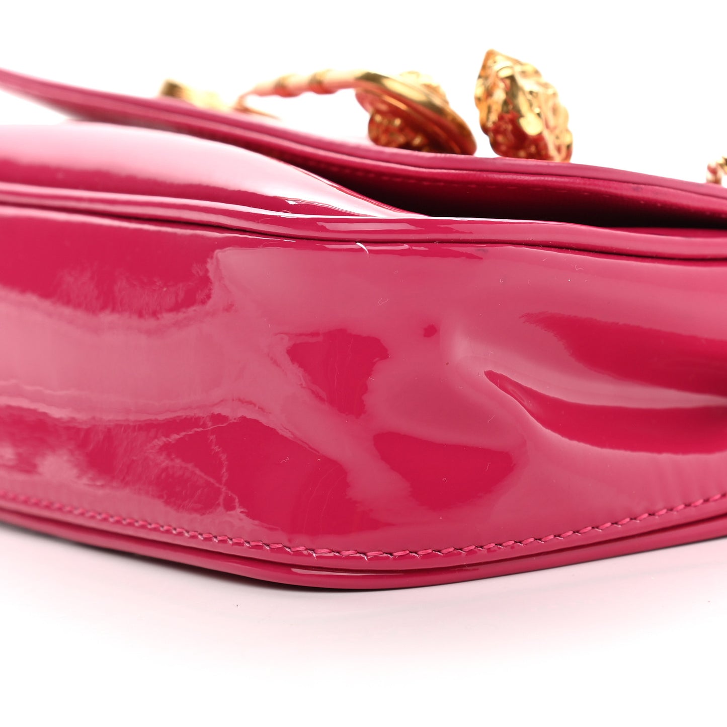 Patent Medusa Safety Pin Embellished Shoulder Bag Pink