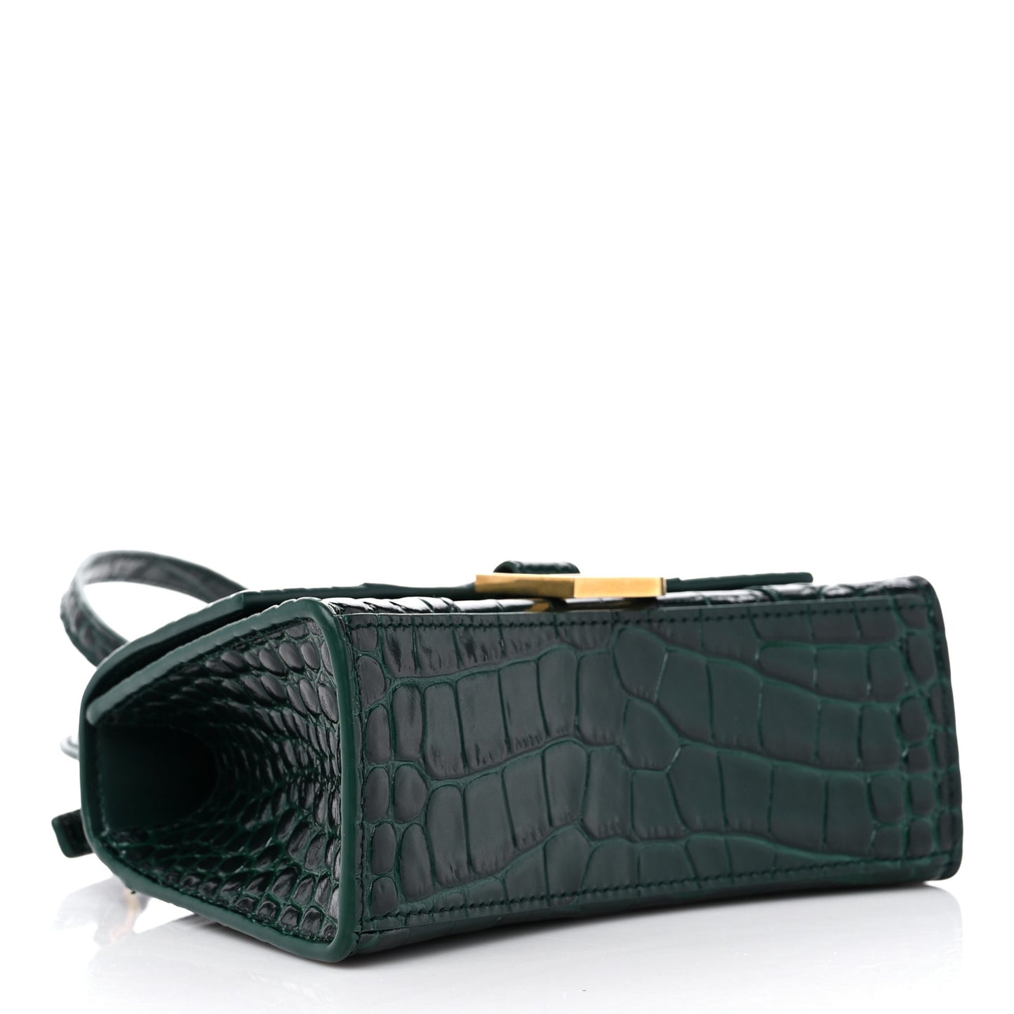 Shiny Calfskin Crocodile Embossed Hourglass Top Handle Bag XS Forest Green