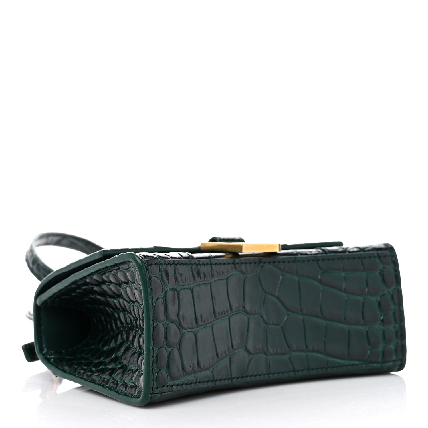 Balenciaga Shiny Calfskin Crocodile Embossed Hourglass Top Handle Bag XS Forest Green 4 of 11