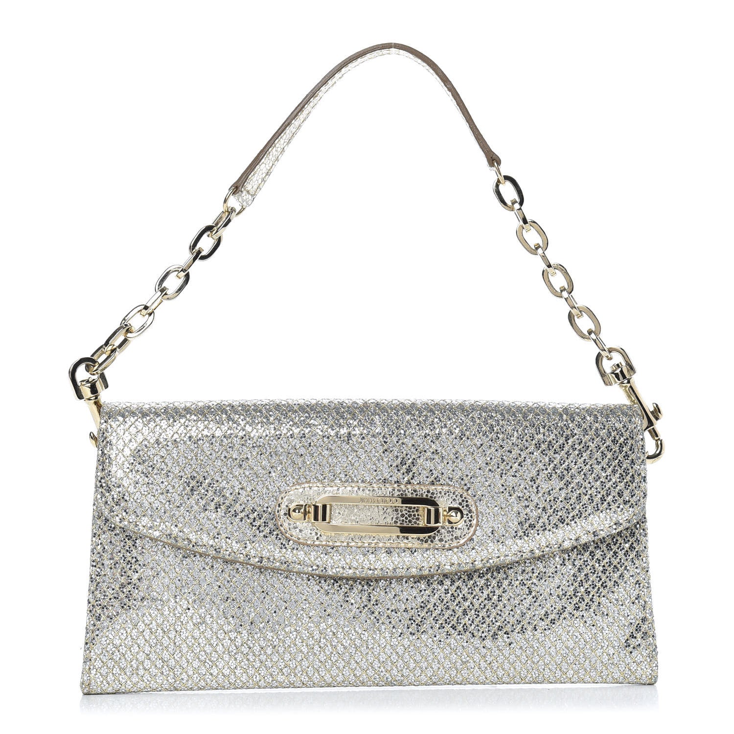 Jimmy Choo Glitter Fabric Large Riane Clutch Champagne 1 of 9