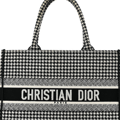 Christian Dior Canvas Houndstooth Embroidered Medium Book Tote Black White 5 of 10