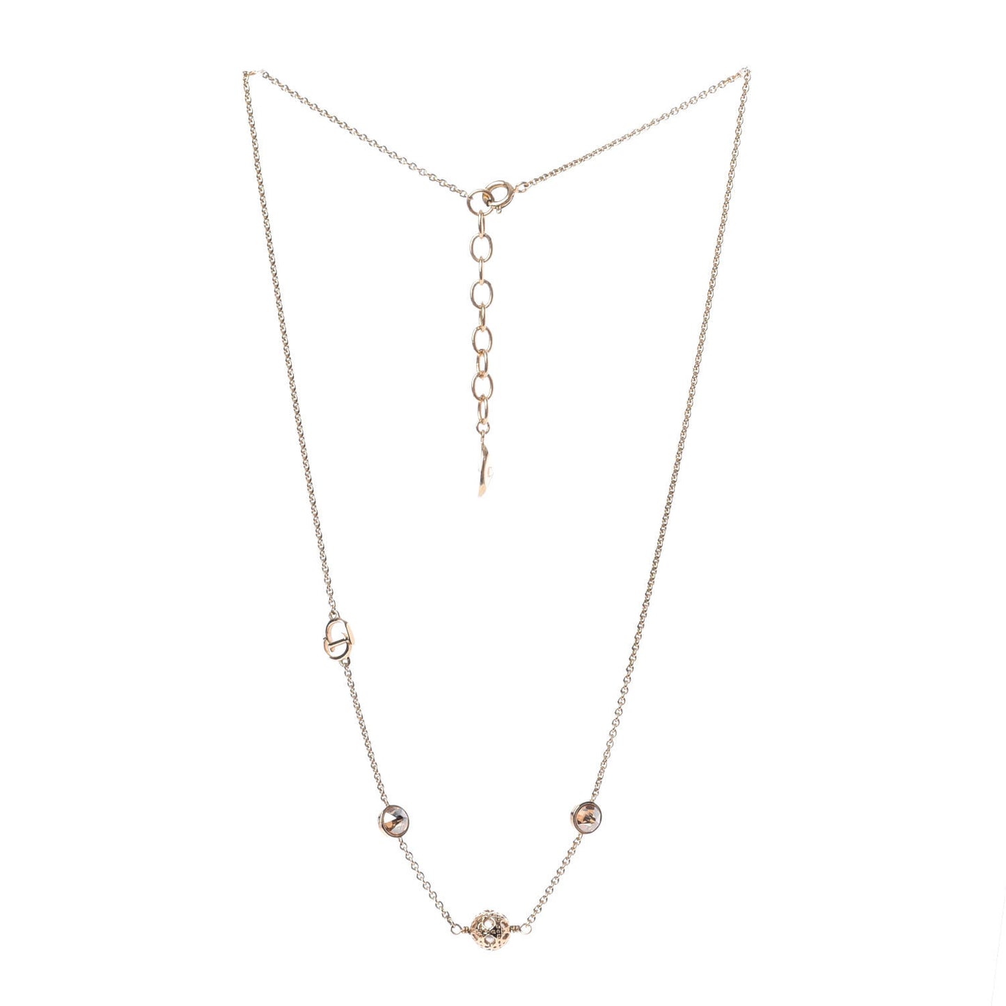 Metal Crystal Pearl Cannage Mise En Dior Tribal Necklace Gold