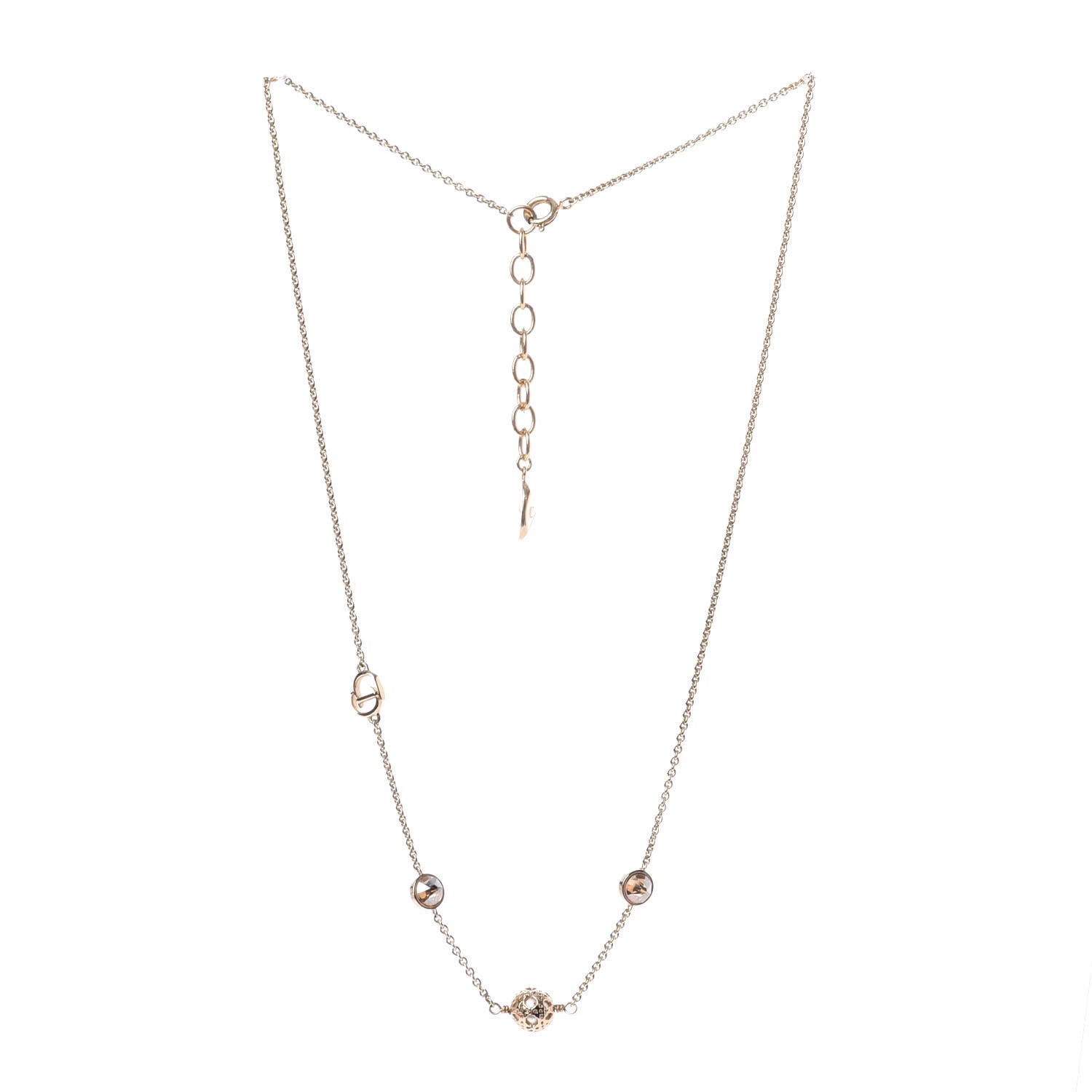 Christian Dior Metal Crystal Pearl Cannage Mise En Dior Tribal Necklace Gold 1 of 4