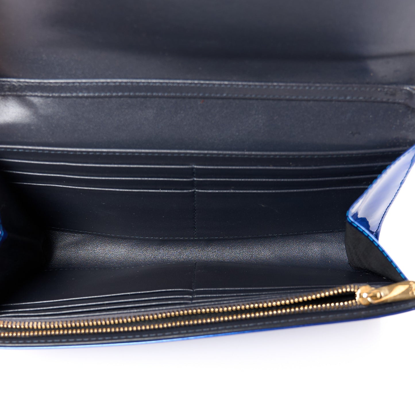 Metallic Patent Micro-Cannage Diorama Croisiere Chain Wallet Blue