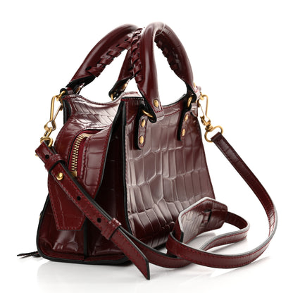 Balenciaga Semi Shiny Calfskin Crocodile Embossed Neo Classic Gold Hardware Mini City Dark Red 3 of 12