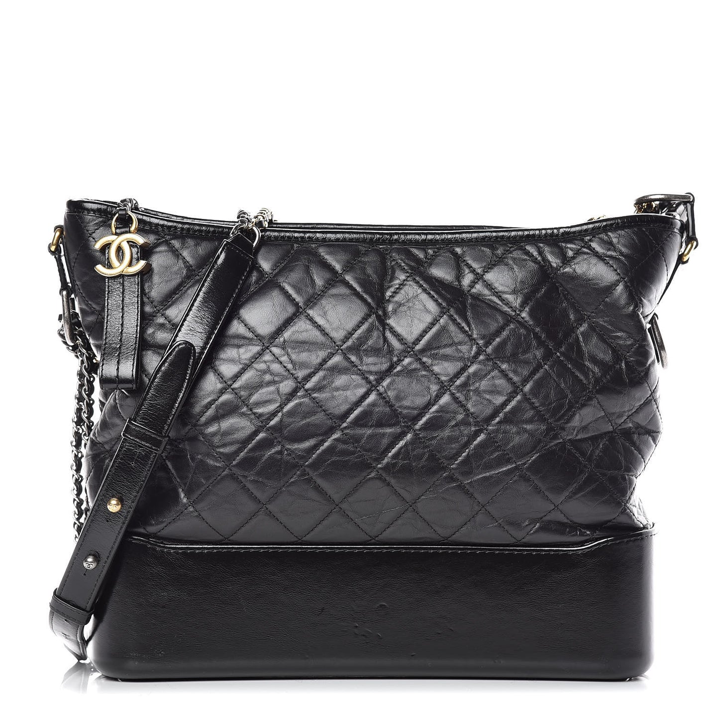 Aged Calfskin Quilted Large Gabrielle Hobo Black