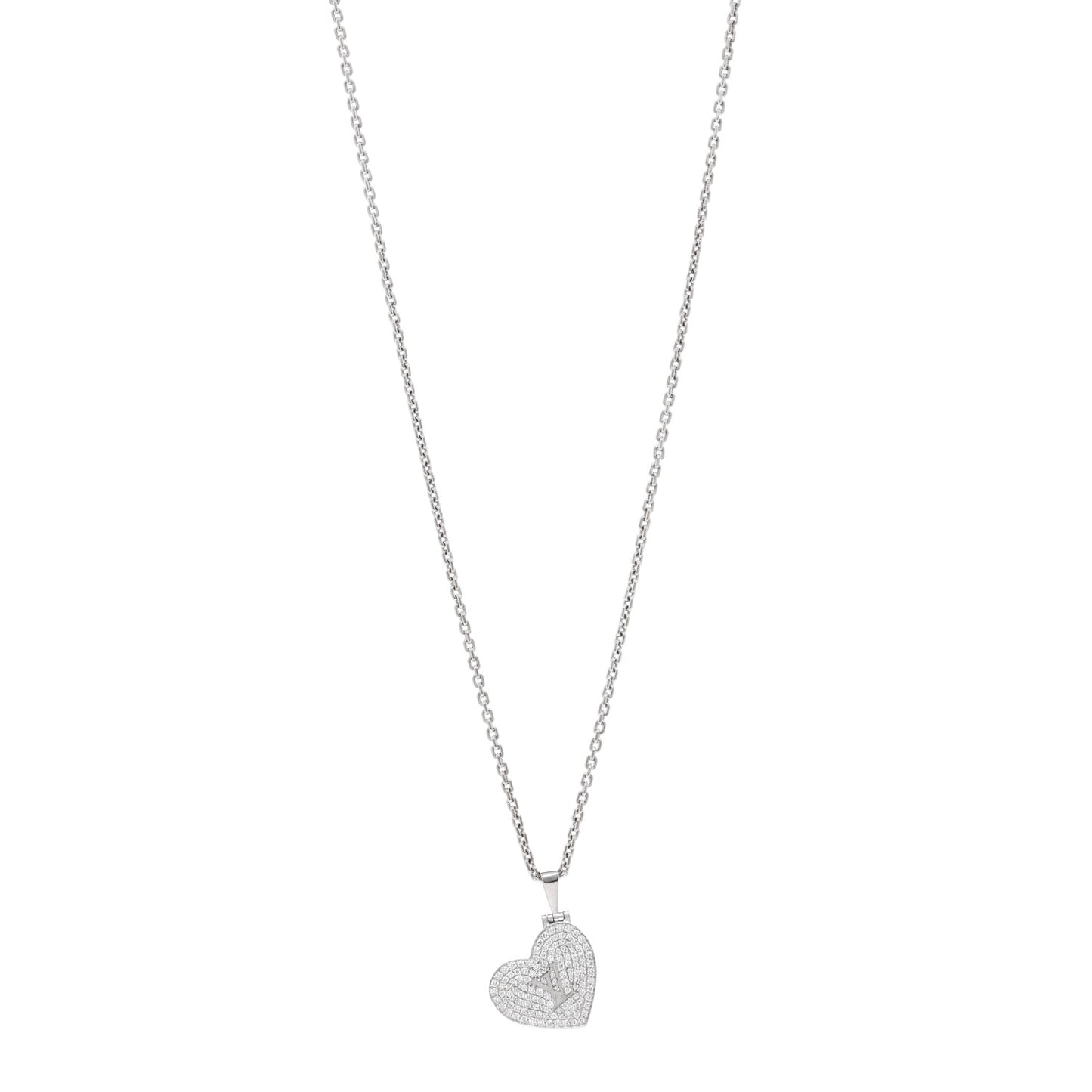 18k White Gold Diamond Heart Locket Pendant Necklace